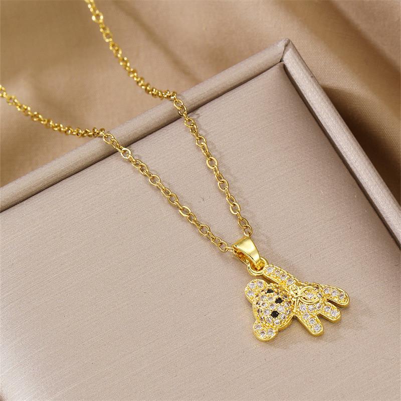 Floral Animal Zircon Necklace For Women With Stainless Steel Chain Elegant Jewelry Gift