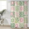 1pc Pink Flower Green Grid Digital Print Shower Curtain, No Drill Bathroom Partition