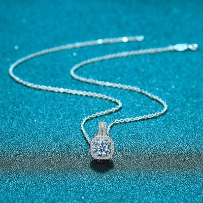 Collana quadrata classica da donna, ciondolo con diamanti in argento sterling S925, orlo a catena con clavicola