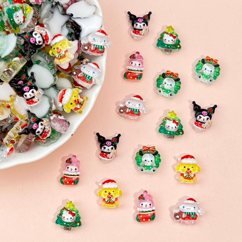 20Pcs Cartoon Creative Christmas Nail Charms Cute Kuromi Hello Kitty Resin Nail Art Festive Diy Nail Decor For Holiday Manicures