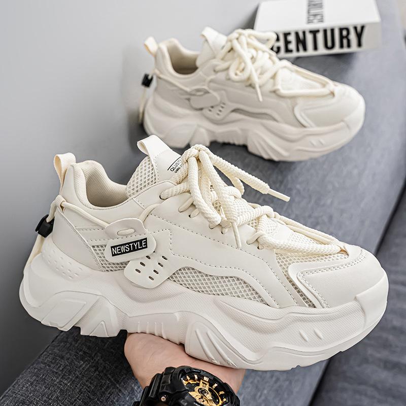 Men's Sports Single Shoes Trendy Platform Sports Mesh Breathable Casual Dad Trendy Shoes Men's Shoes Black