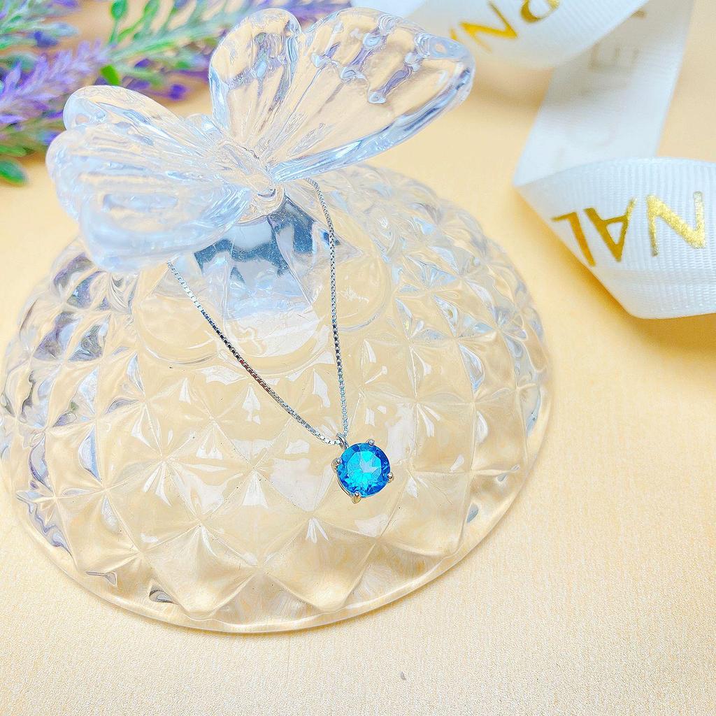 S925 Silver Topaz Four-Prong Pendant Necklace - Versatile Clavicle Chain for Everyday Wear, Perfect for Best Friends or Girlfriends.