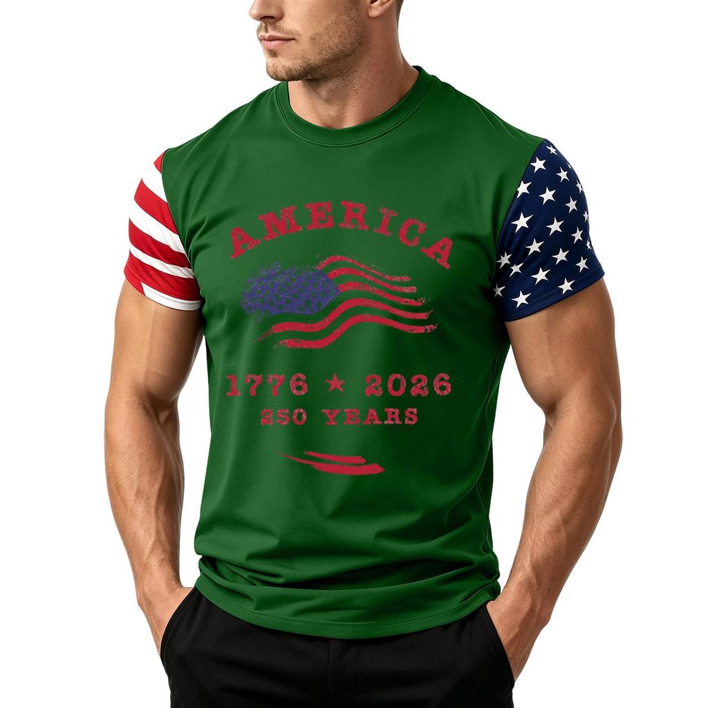 T-shirt da uomo a maniche corte con stampa bandiera Giorno dell'Indipendenza, vestibilità ampia, casual estiva, top per tutti i giorni, stile americano, maglietta grafica patriottica