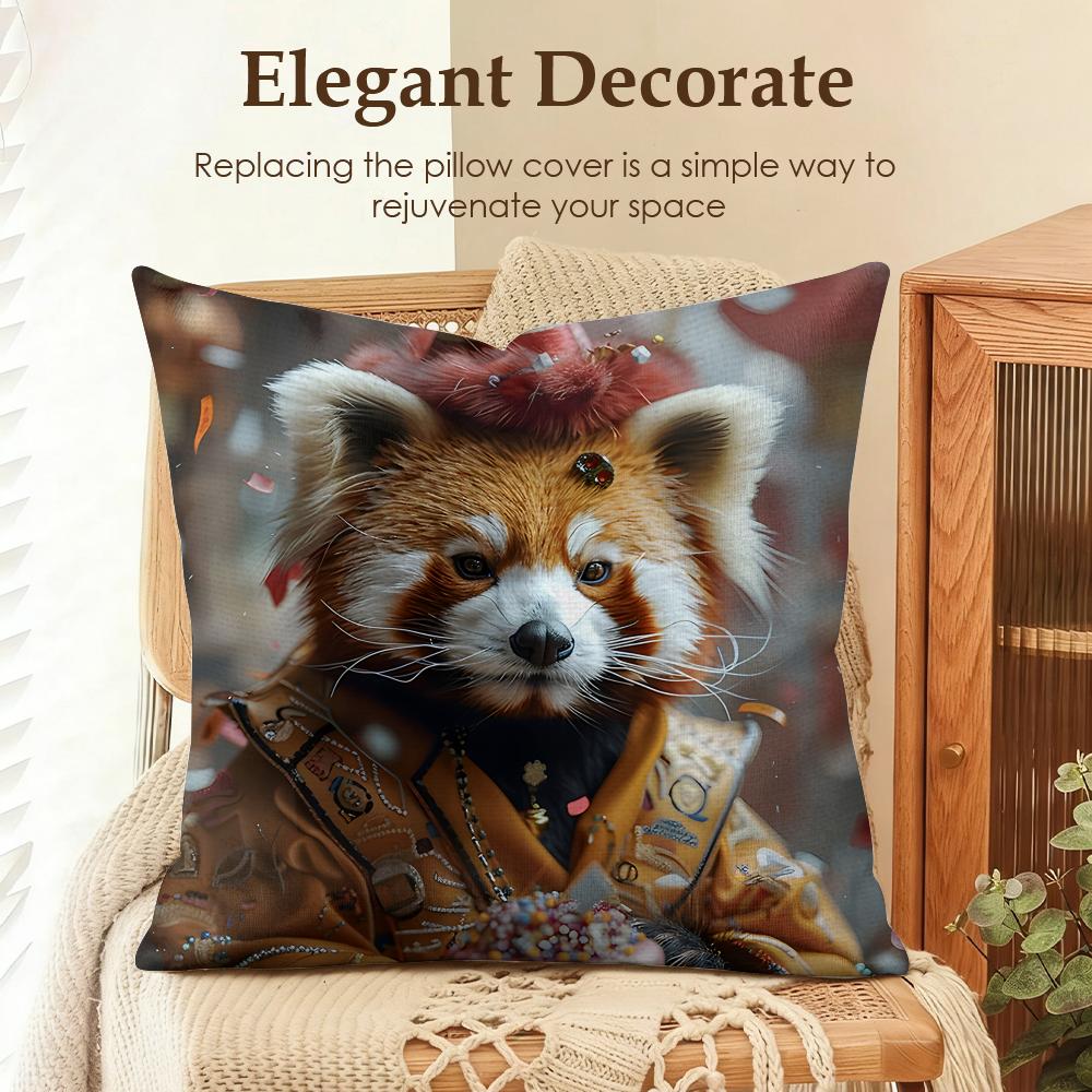 Cute Animal Friends Birthday Cushion Cover Natural Linen Organic Fabric DoubleSided Printing Sofa Home Decor Gift Pillow Case