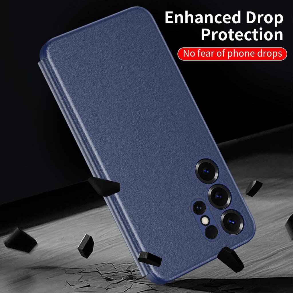 Leather Case for Samsung Galaxy S26 S25 S24 S23 S22 Ultra/ FE/ Plus with Mirror Smart View Window, S-View Cases,Flip Phone Cover Phone Bumpers