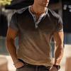Men's Casual Striped Stand Up Collar Short Sleeved Pullover