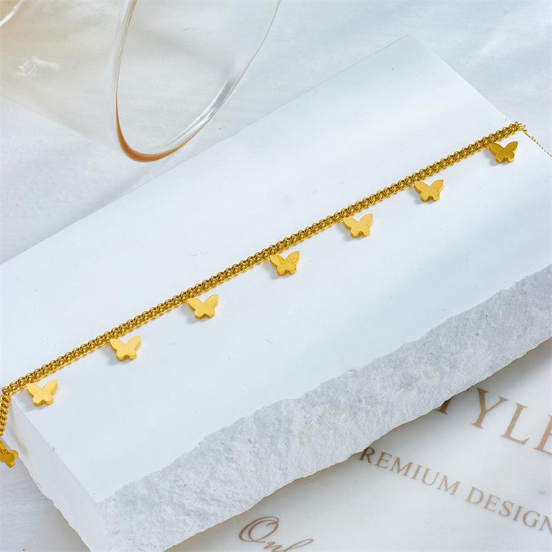 Minimalist Small Butterfly Gold Tone Chain Anklet Daily Versatile Accessory