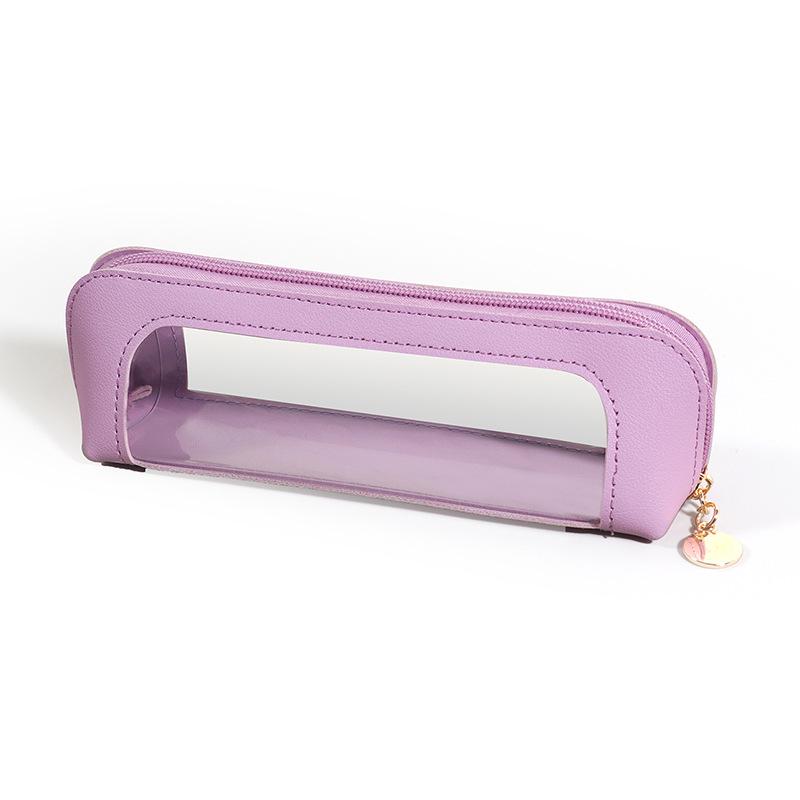 Transparent PU Leather Pencil Case with Window - 3D Stationery & Makeup Bag, Portable Storage Box
