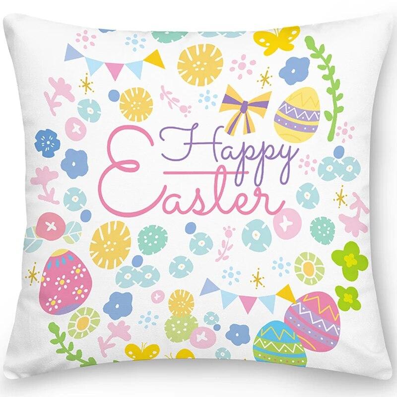Home Decor Easter Pillowcase Sofa Cushion Cover Bedroom Room Decor Easter Bunny Egg Print Throw Pillow Case