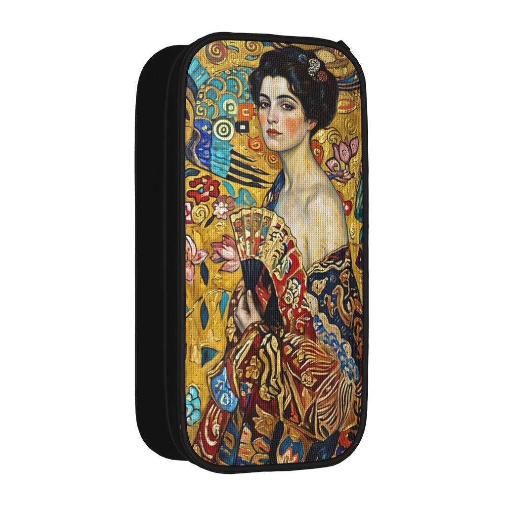 Gustav Klimt Dame mit Facher Pencil Case Fun Classic Art Pen Box Bag Girl Boy Big Capacity School Gifts Pencilcases Stationery