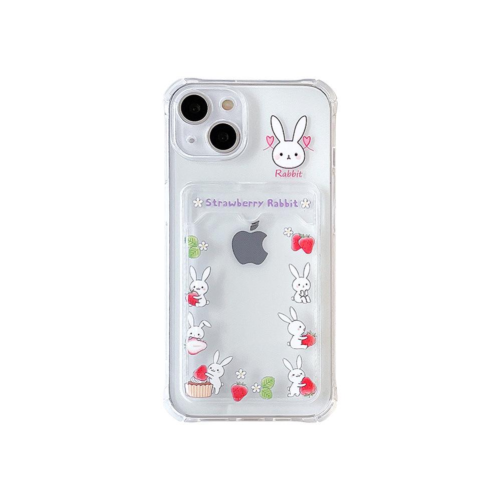 Strawberry Bunny Card Slot Mobile Phone Case - Compatible with iPhone 11 Pro, XR, XS Max.