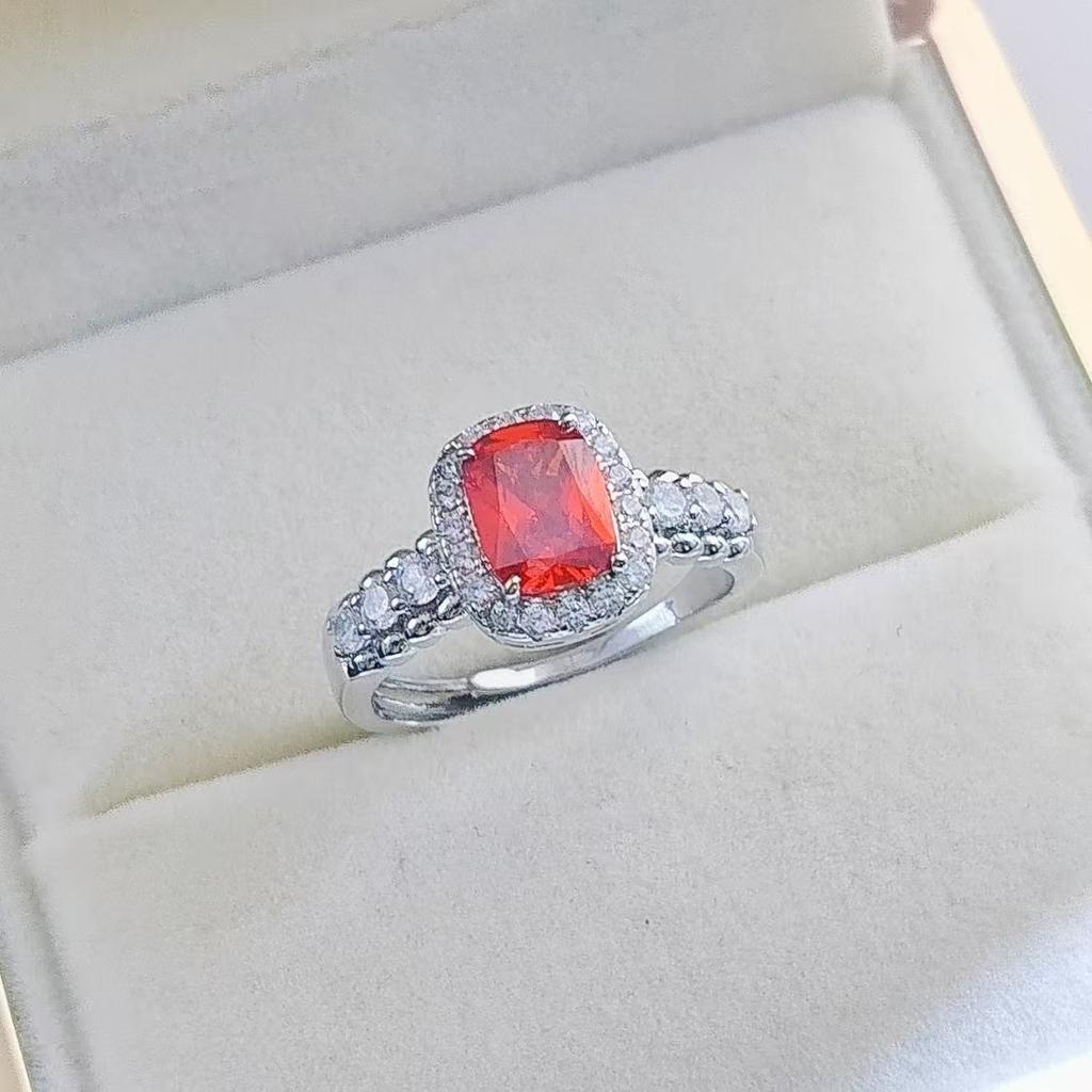 Accessories Fat Rectangle Pink Zir*****Pen Ring Luxury Temperament Versatile Pink Diamond Ring Women