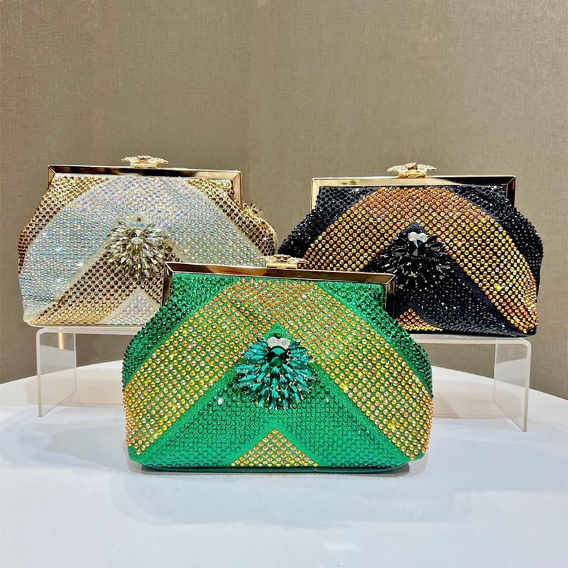 2025 High end Elegant Full Diamond Women Evening Clutch Bag Luxury Rhinestone Sunflower Handbag Wedding Bride Shoulder Bag