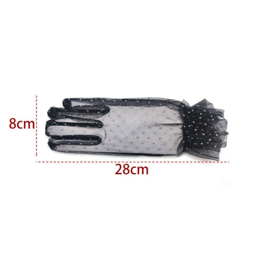 Fashion Ultra Thin Tulle Polka Dot Gloves Full Finger Breathable Lace Mesh Gloves Transparent Wedding Party Mittens UV Sunscreen