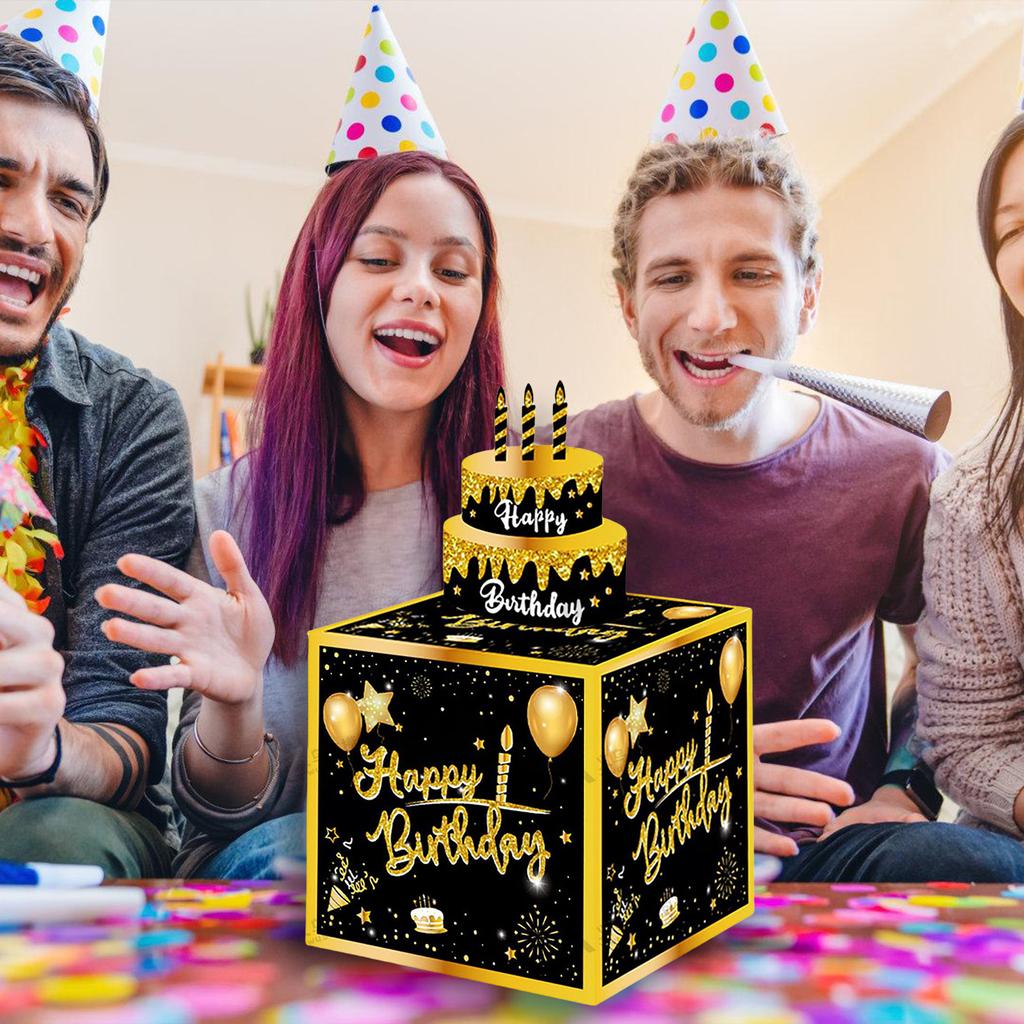 Elegante Schwarz-Goldene Geldgeschenkbox für Geburtstage Kreatives Ausziehkarten-Bargeldhalter-Etui Geburtstagsfeier-Zubehör