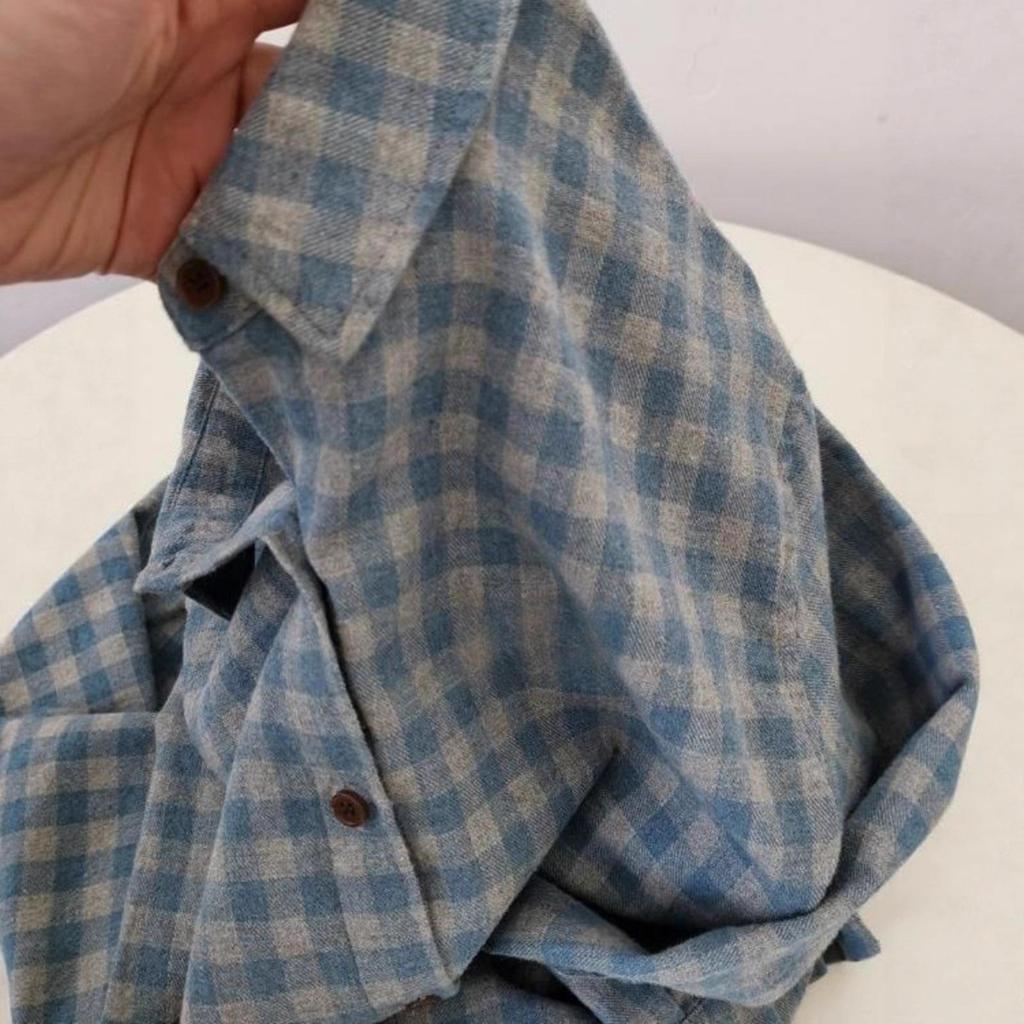 Women's Blue-Gray Plaid Brushed Shirt Jacket - Casual, Versatile Autumn/Winter Layer with High-End Feel