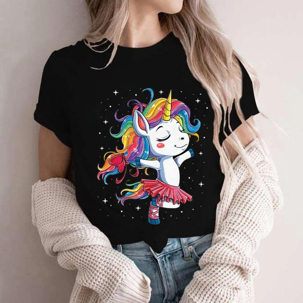 Футболка Unicorn Ballet Женская танцевальная дизайнерская футболка с рисунком аниме для девочек, женская забавная одежда с коротким рукавом, танцевальная футболка M
