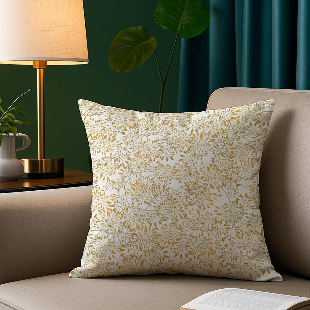 

Golden Leaf Pillow Case Plush Fabric Soft Pillowcase Double Sided Print Sofa Cushion Cover Throw 12x12Inch