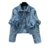 Short Denim Jacket Women's New Autumn Clothing Small Loose and Thin Hong Kong Style Retro Long-sleeved Top Trendy Brand