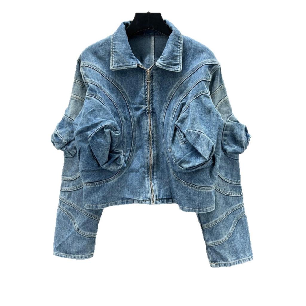 Short Denim Jacket Women's New Autumn Clothing Small Loose and Thin Hong Kong Style Retro Long-sleeved Top Trendy Brand