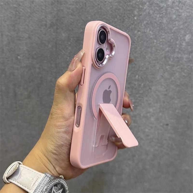 Matte For Magsafe Magnetic Stand Invisible Support Case For iPhone 17 Air 16 E 15 14 13 12 11Pro Max Plus Translucent Hard Cover