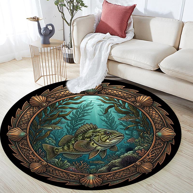 Underwater Marine Life Scene Round Area Rug Under Office Chairs Bedroom Living Room Home Decor