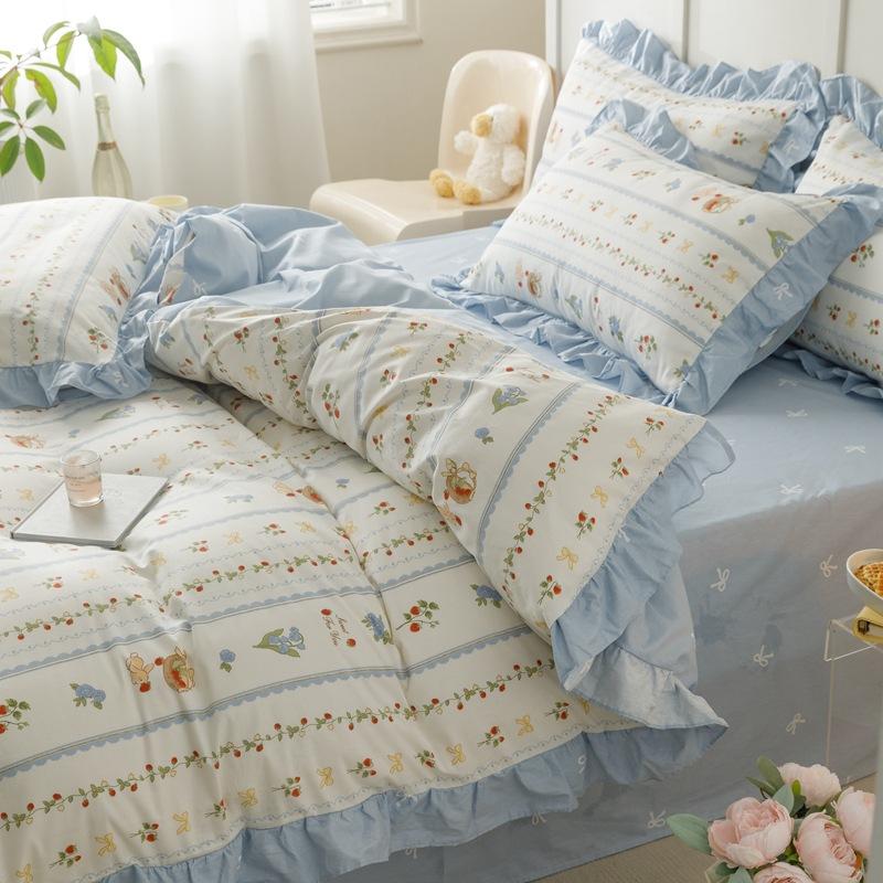 Księżniczka styl kwiatowy czysta bawełna mały świeży czteroczęściowy zestaw koronkowy prześcieradło poszwa na kołdrę prześcieradło z gumką łóżko trzyczęściowa poszwa na kołdrę