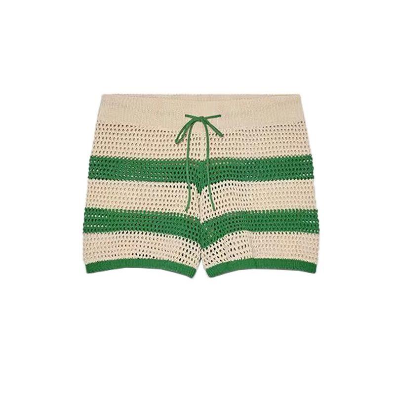 Stripes Polo Shirt Short Sleeve Knitting Outwear 3920284 High Waist Temperament Leisure Knitting Shorts 3920285