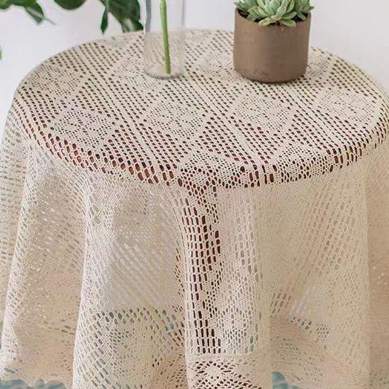 Round Tablecloth Imitation Crochet Forest Style Hollow Lace Coffee Table Cover with High Aesthetic Value Photo Background