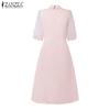 ZANZEA Women Summer Turn Down Collar Floral Half Sleeve Casual Dress