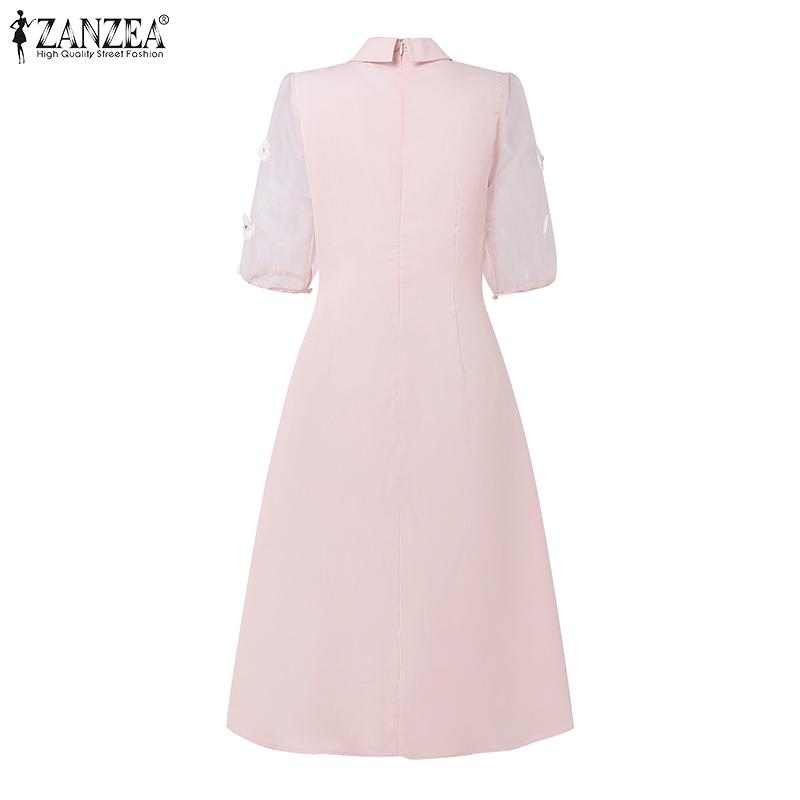 ZANZEA Women Summer Turn Down Collar Floral Half Sleeve Casual Dress