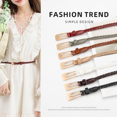 Twill Woven Belt for Women Ins Style Pin Buckle Skirt Trousers Belt Versatile Decorative Waist Rope for Women