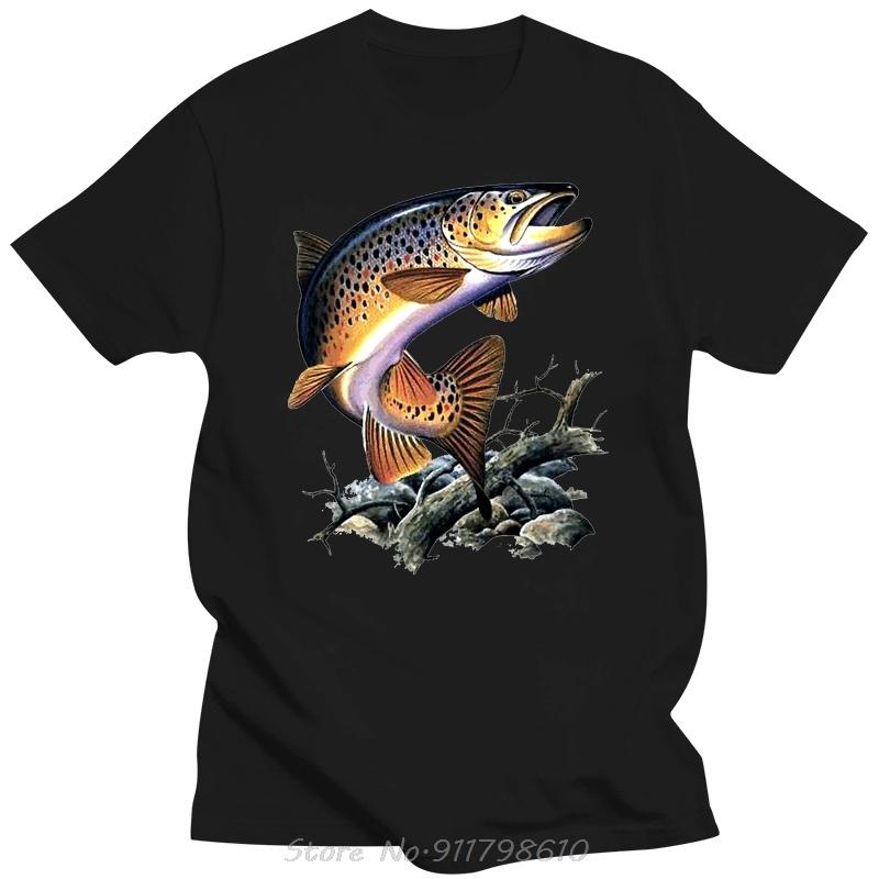 Brown Trout Fishing T-Shirt Cool Casual Pride T Shirt Men Unisex New Fashion Tshirt Men Cotton Tees Streetwear Unisex Tops Tees