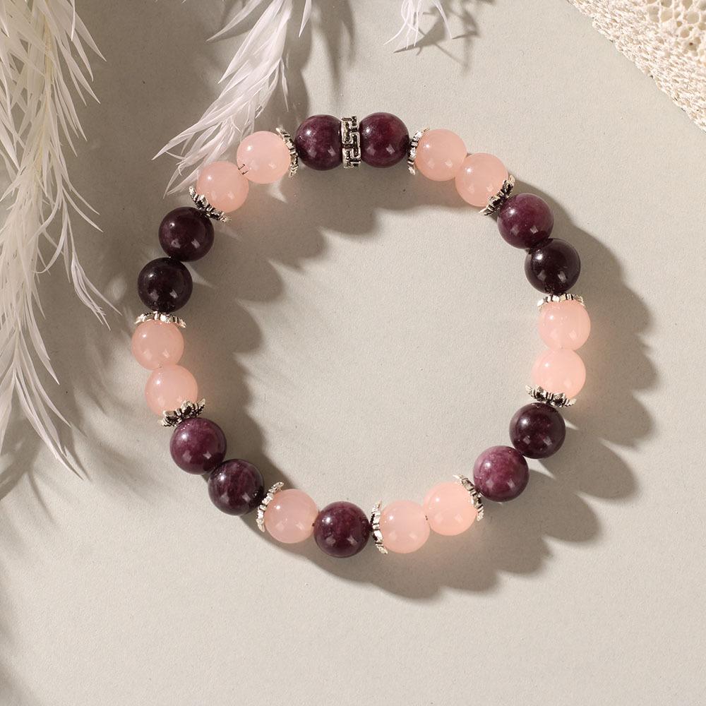 Rose Quartz Dark Red Garnet Beaded Bracelet with Decorative Spacers Elegant Fashion Jewelry for Women Daily Wear Gift