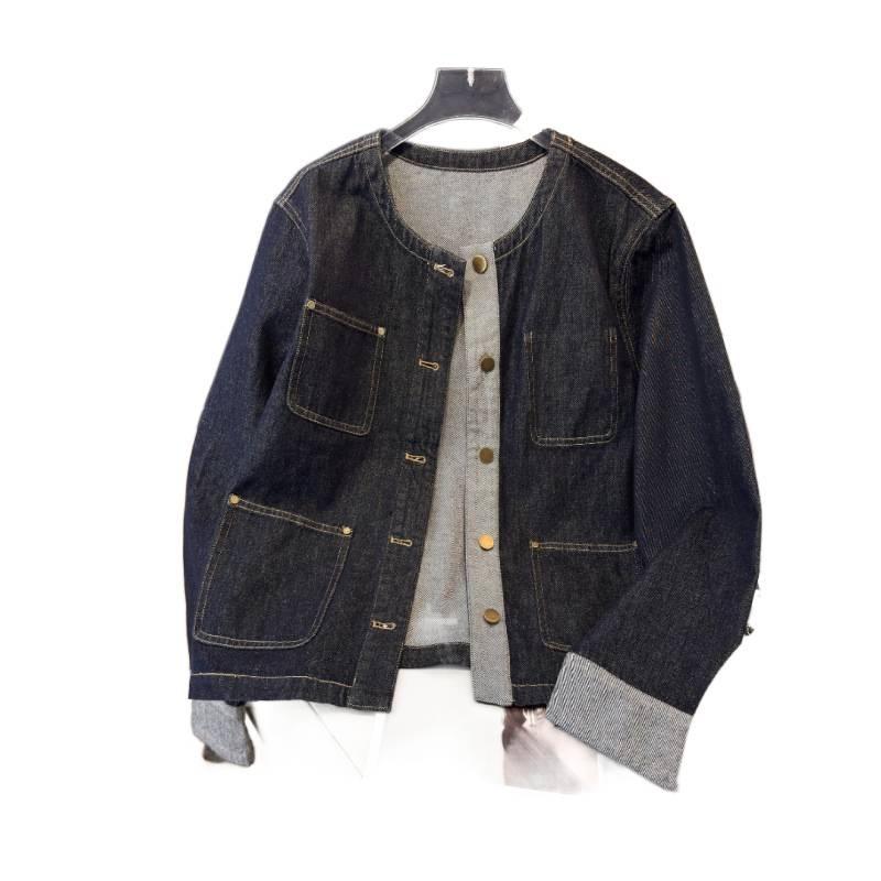 Γυναικείο Τζιν Μπουφάν Υψηλής Ποιότητας με Σχεδιασμό Δομικών Γραμμών & Μανίκια που Διπλώνουν - Κοντή Γραμμή