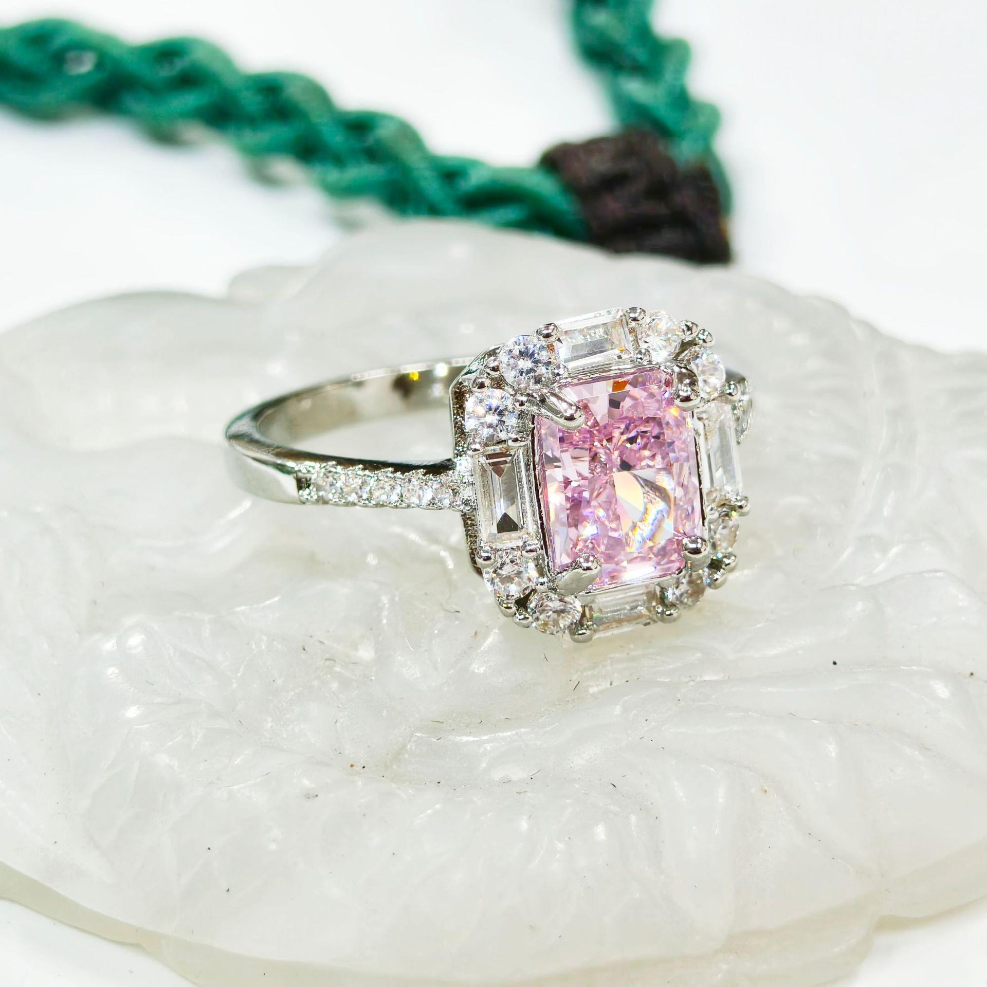 Кольцо Gessen Jewelry с розовым кубическим цирконием, прямоугольное - Женское модное кольцо в ретро-стиле, Подарок Size 7