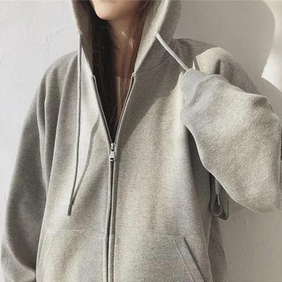 2025 Autumn Women's Korean-Style Thin Fleece Hooded Sweatshirt - Loose Fit, Long Sleeve Zip-Up Sport Cardigan.