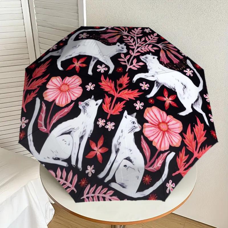 

1pc Floral Cats Circular Pattern Umbrella with Plastic Handle,Suitable for All Seasons Home Travel Outdoor UmbrellaDD200