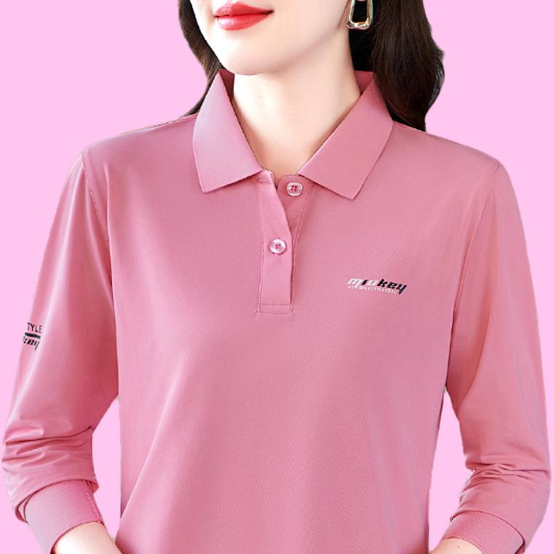 New Long-sleeved T-shirt for Women Fashion Print Fashionable Mother Autumn Top Middle-aged Lapel T-shirt Polo Shirt