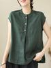 Women's Plus Size Linen Cotton Sleeveless Summer Top - Loose Fit for Middle-Aged & Elderly