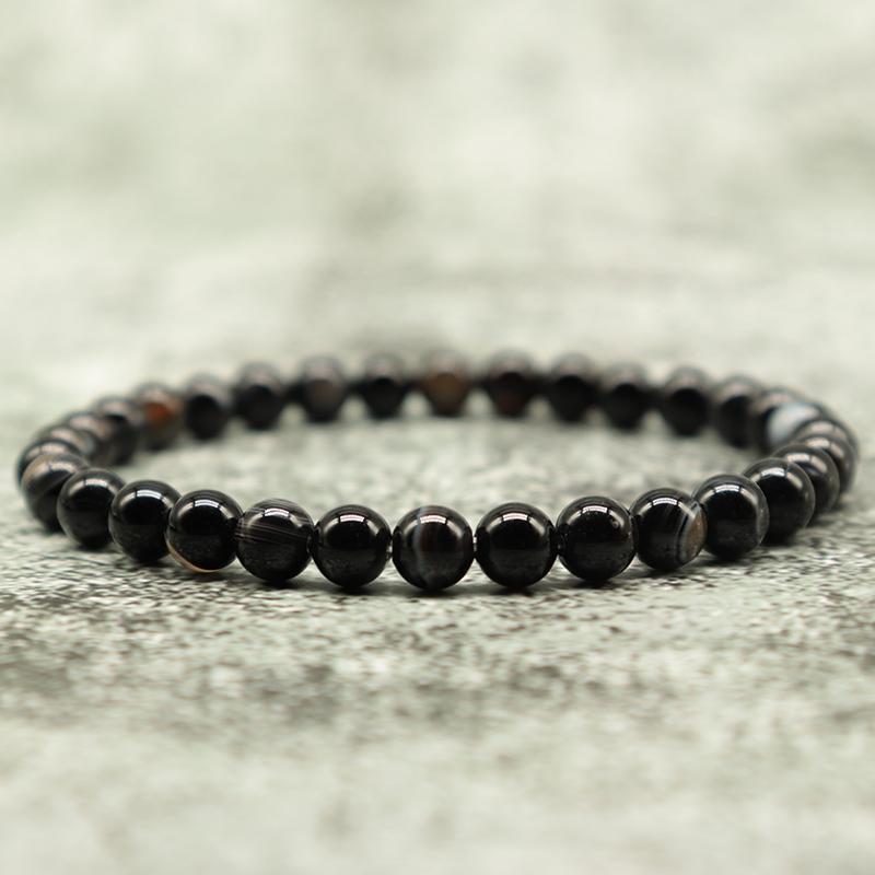 Minimalist Real Natural Black Agates Beads Bracelets For Men 4/6/8/10/12mm Smooth Stone Braslet Homme Leisure Accessories Joias