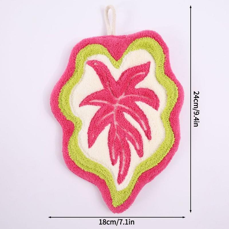 Thickened Plush Kitchen Towel Infusion Shaped Washable Clear Plant Print Hanging Absorbent Towel Household Decorative Towel