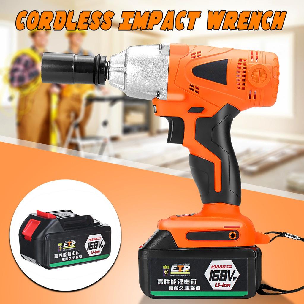 2 IN 1Cordless Multifunctional Electric Impact Wrench LED Powerful Tool High Torque Cordless Drill Orange 18x24x10.5cm