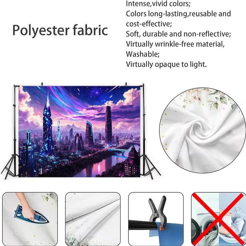 2D Dreamy Sci-Fi Purple Skyline Backdrop for Room Decor & Photoshoot