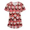 Dámský vánoční potisk volný výstřih do V kapsa krátký rukáv uniforma