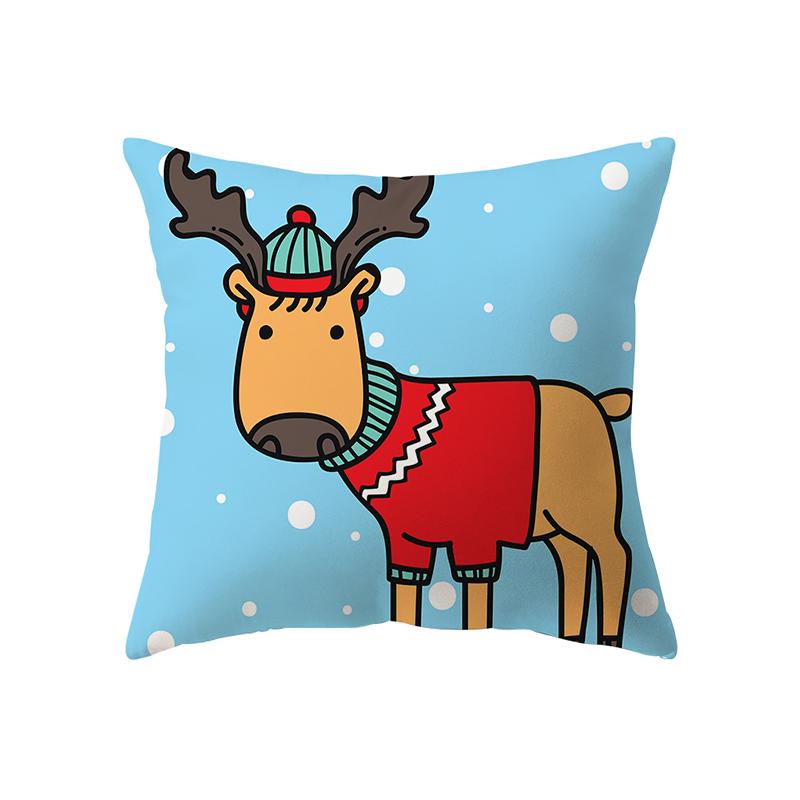 Cute Elk Christmas Theme Print Pattern Cushion Cover Home Living Room Sofa Decoration Square Polyester Pillow Pillow Cover