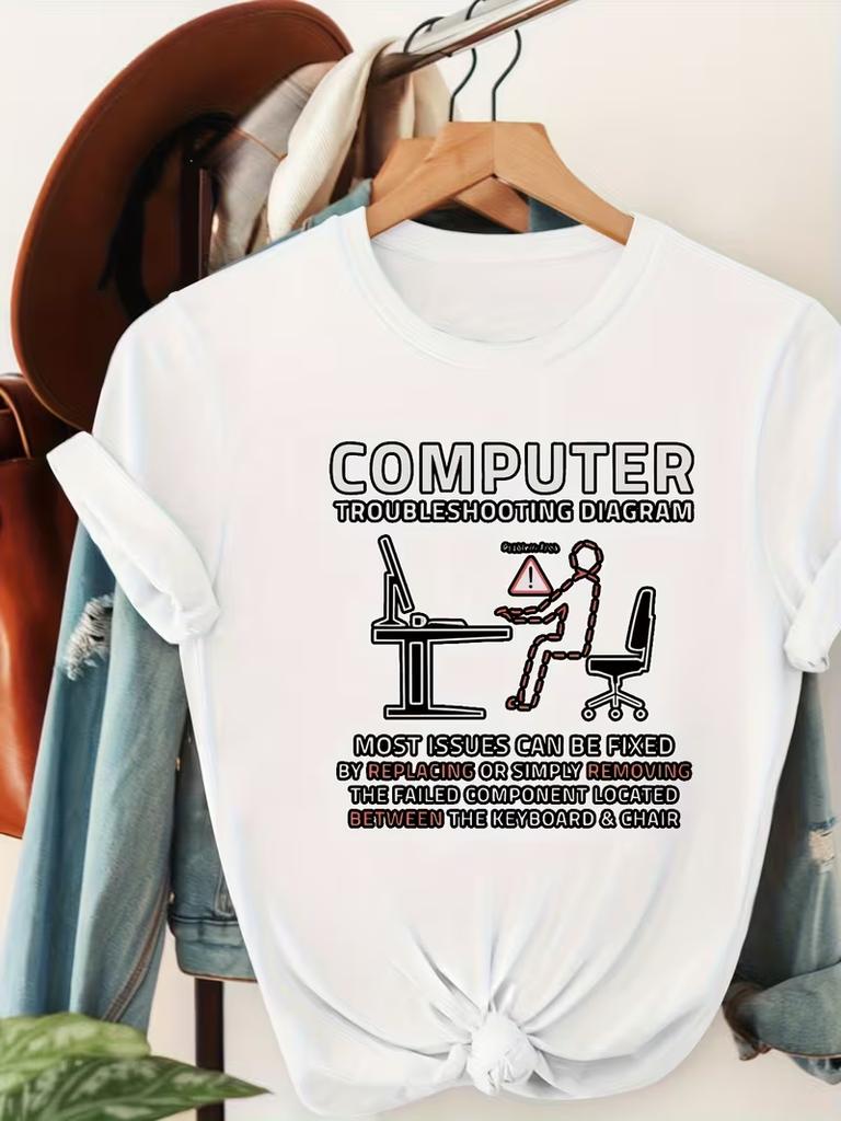 Lustiges Computer-Ingenieur T-Shirt Unisex Lässige Oberteile Titeltext Cartoon-Figur Aufdruck UnisexS Oberteil Lässig Tägliche Kleidung Sommer Oberteil