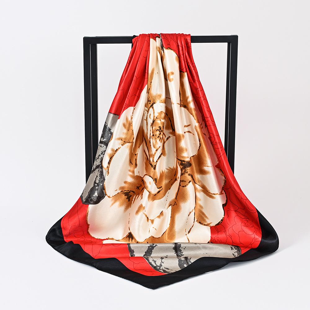 Silk Simulation Square Scarf Women Designer Floral Print Satin Scarves For Lady Foulard Bandana Scarfs Neckerchief 90Cm Hijab