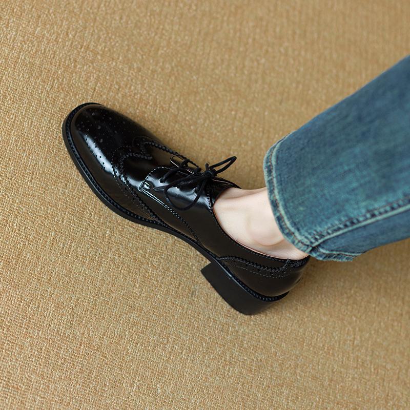 Fashion Women Oxford Shoes Spring/Autumn Women Shoes Genuine Leather Shoes for Women Brogues Vintage Lace Up Casual Brown Handmade Pumps