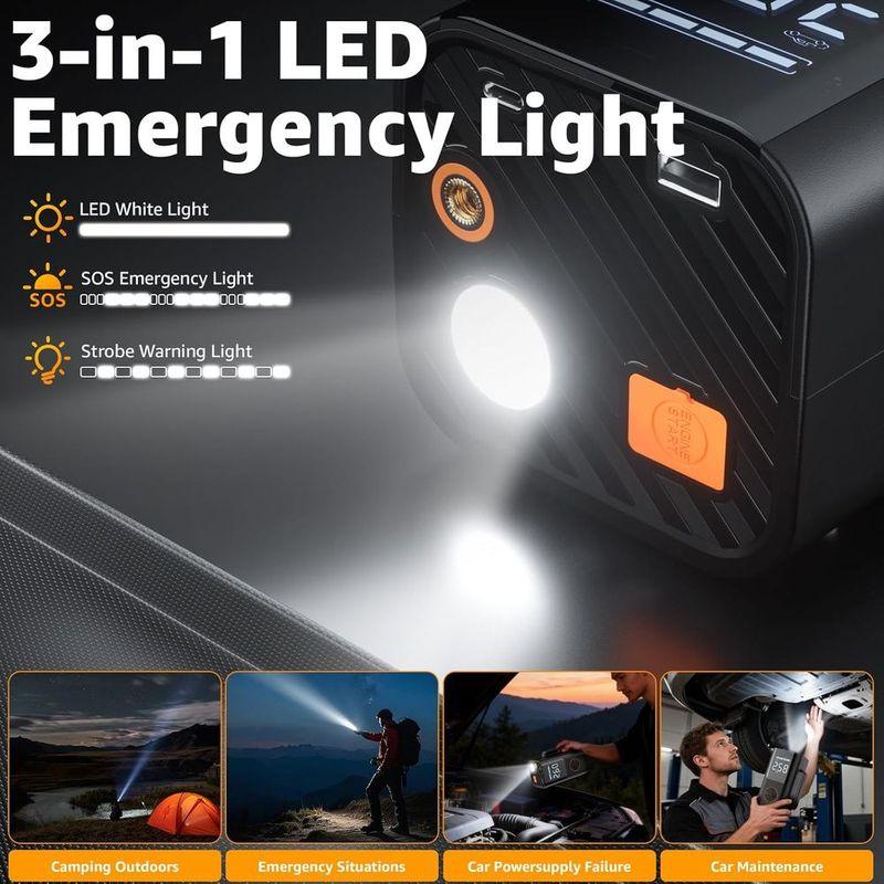 12V 5500A Multi-Function Jump Starter with Air Compressor, Tire Inflator, LED Light, and LCD Display